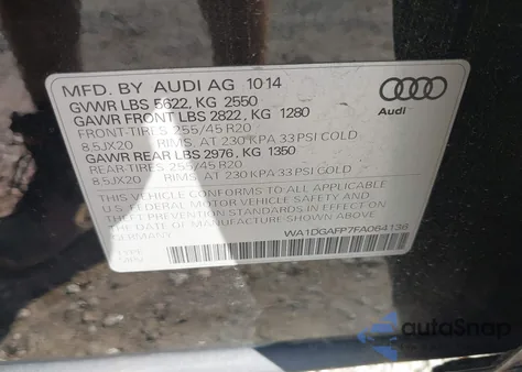 2015 Audi Q5 3.0T Premium Plus z USA, uszkodzony, nr VIN WA1DGAFP7FA064136